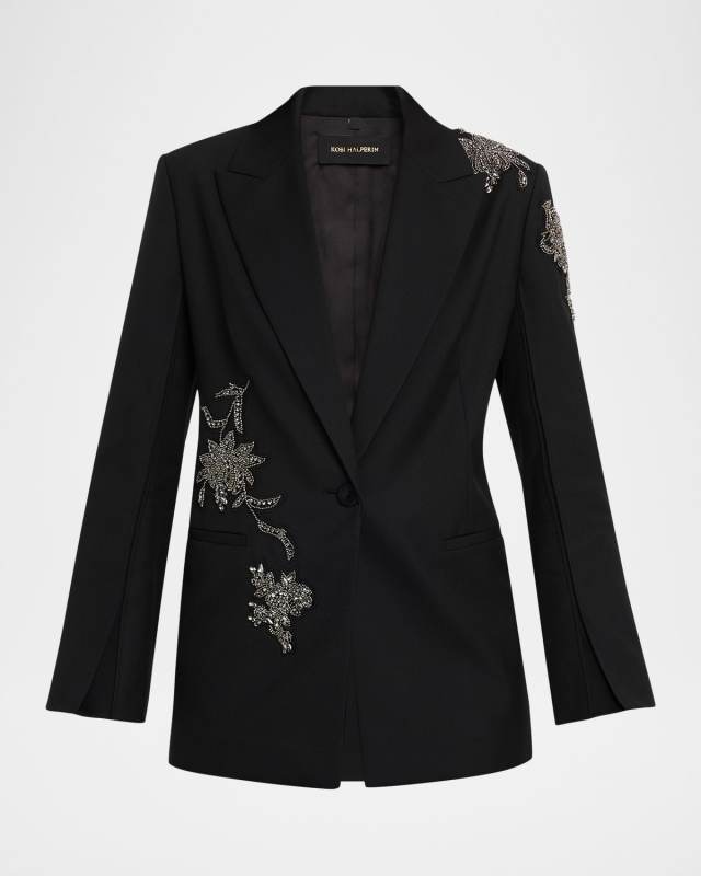 Lariz Single-Button Crystal Applique Jacket
